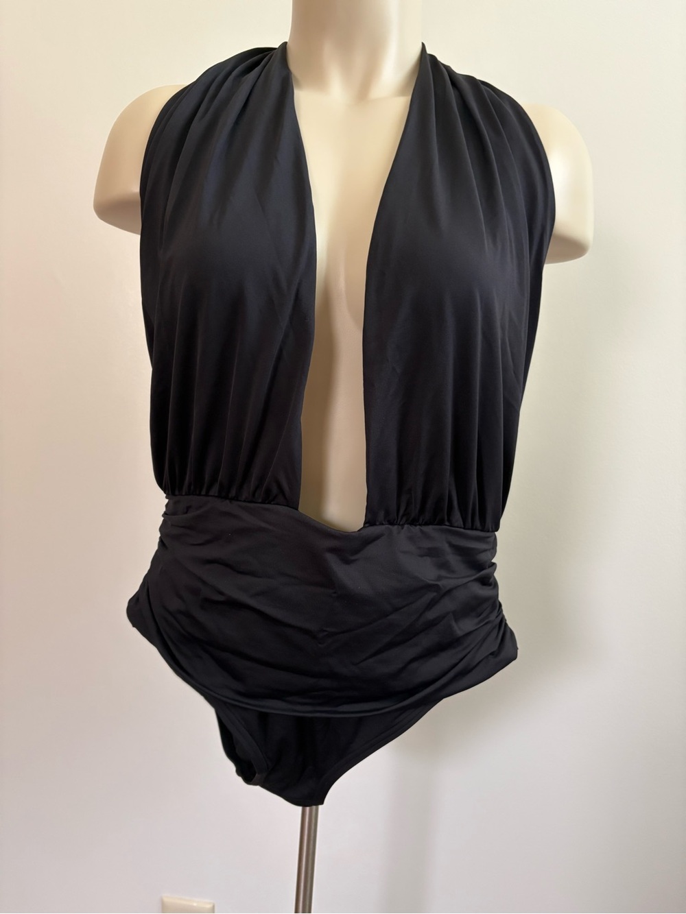 Banana Republic XL Black Halter One-Piece Swimsuit with Ruched Waist